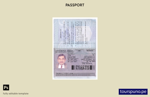 Plantilla de versión de pasaporte de República Dominicana lista para imprimir